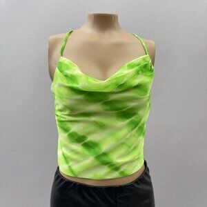 Hours Cowl Neck Backless Sexy Cami Top Strappy Back Tie-Dye‎ Green Womens M